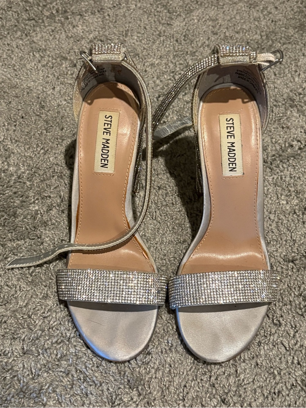 Steve Madden Silver Rhinestone Ankle-Strap Heels